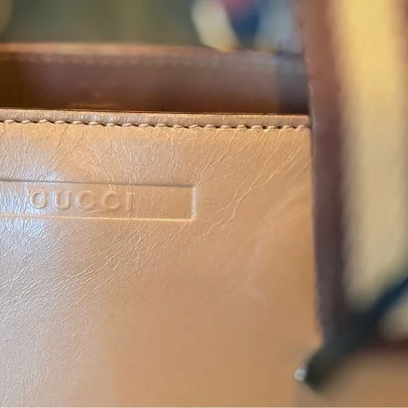 Vintage Gucci Tan and Brown Leather Tote - Picture 2 of 4
